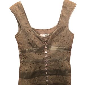 Nanette Lepore Olive Lace Blouse fitted corset style. No stretch. Good condition